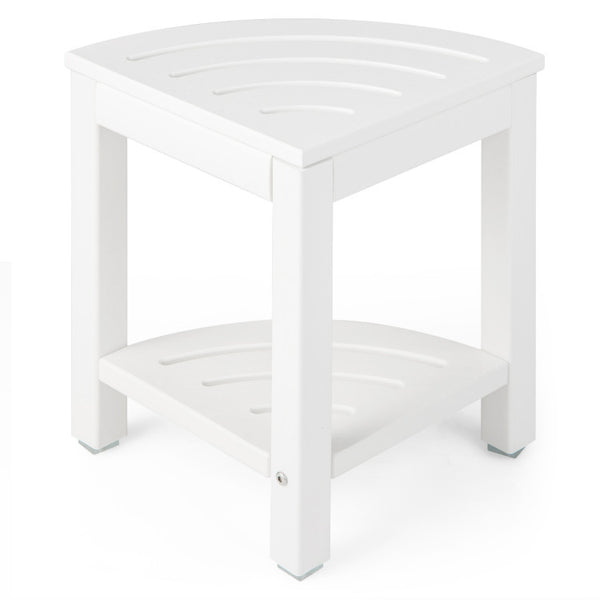Heavy Duty Corner Shower Bench Stool with Storage Shelf for Shaving Legs-Brown
