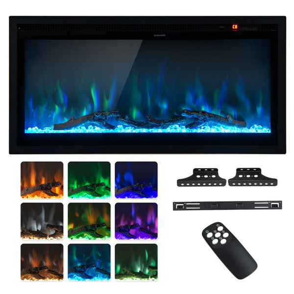 50 Inches Electric Fireplace in-Wall Recessed with Remote Control and Adjustable Color and Brightness-50 inches