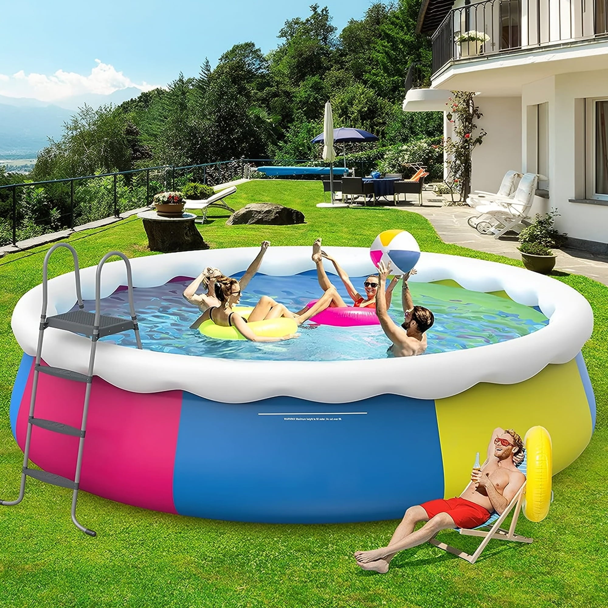 HONGGE 18ft x 48in Round Above Ground Inflatable Swimming Pool Set Inc ...