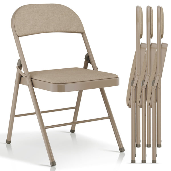 HONGGE Metal Padded Folding Chair, khaki (Set of 4)