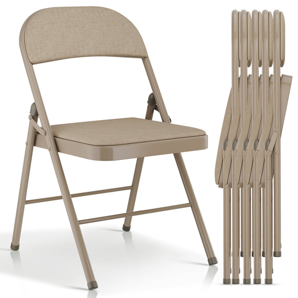 HONGGE Metal Padded Folding Chair, khaki (Set of 6)