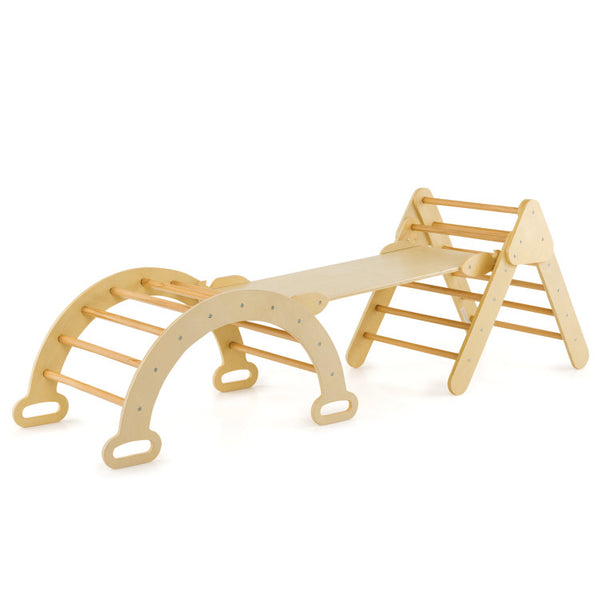 2-in-1 Wooden Kids Climber Toys with Triangle Arch Ramp-Multicolor