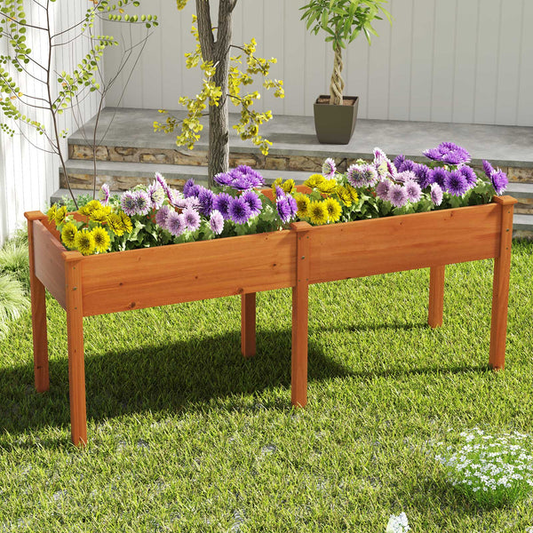 Wood Outdoor Raised Garden Bed with Divider Panel and Drainage Holes-Yellow
