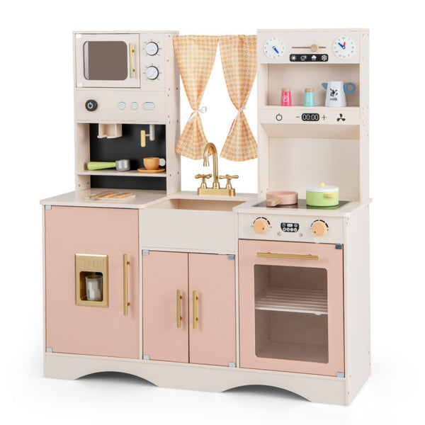 Kids Kitchen Playset with Microwave and Coffee Maker for Ages 3+-White