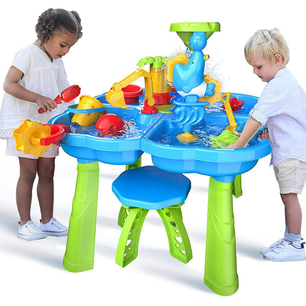 HONGGE Sand Water Table for Toddlers 4 in 1 Sand Table and Water Play Table, Kids Table Activity Sensory Play Table Beach Sand Water Toy for Outdoor Backyard for Toddlers Age 2-4 Gift
